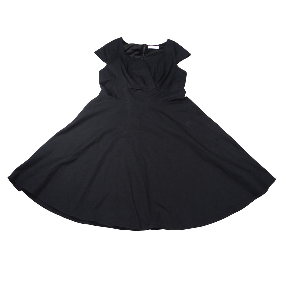 Hanpceirs Black Cap Sleeve Square Neck‎ Fit and Flare Dress Women's XL